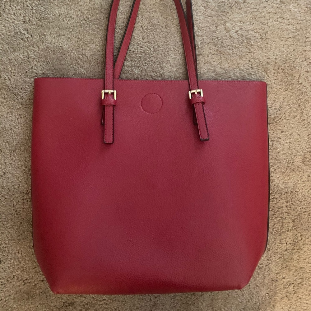 Red leather tote